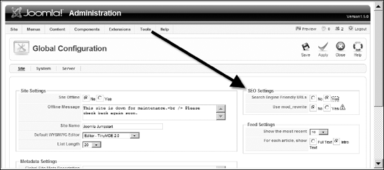 There are two SEF settings available on the Global Configuration screen of the Administrator interface.