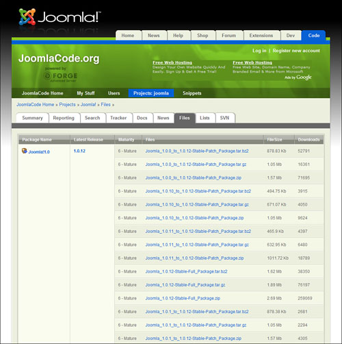 Structure of different file packages for Joomla