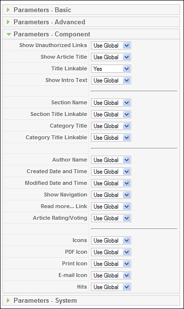 Section Blog Layout component parameters