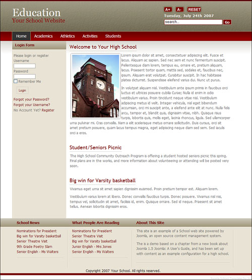 Completed front (home) page