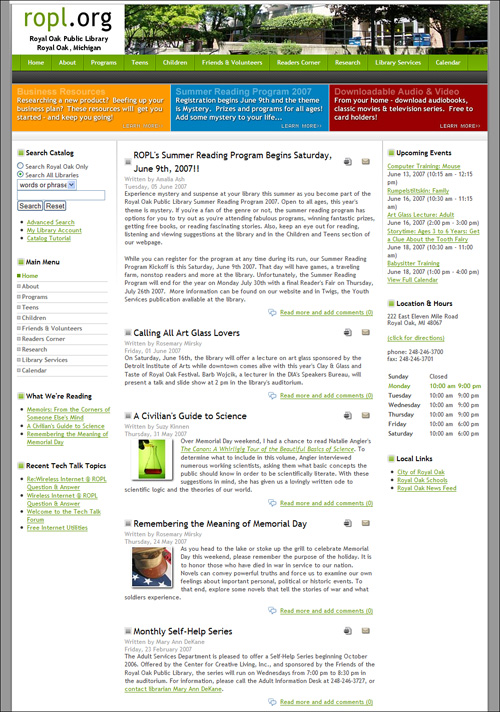 Royal Oak Public Library website
