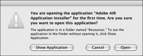 AIR applications are installed using the Adobe AIR Application Installer. On most systems, you’ll need to approve this application running the first time it is requested.
