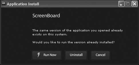 Running the installer for the same version of an application already installed gives this result.