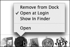 Firefox’s Dock menu for Mac OS X. The options in the menu change depending on whether the application is currently open or not.
