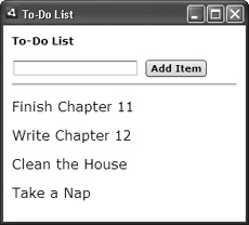 The list of to-do items is displayed in the bottom section of the application window.