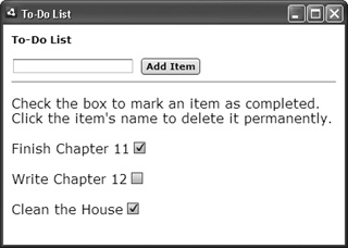 The result after clicking OK in the confirmation prompt (see Figure 11.13 for the prompt and compare the list with that in Figure 11.12).