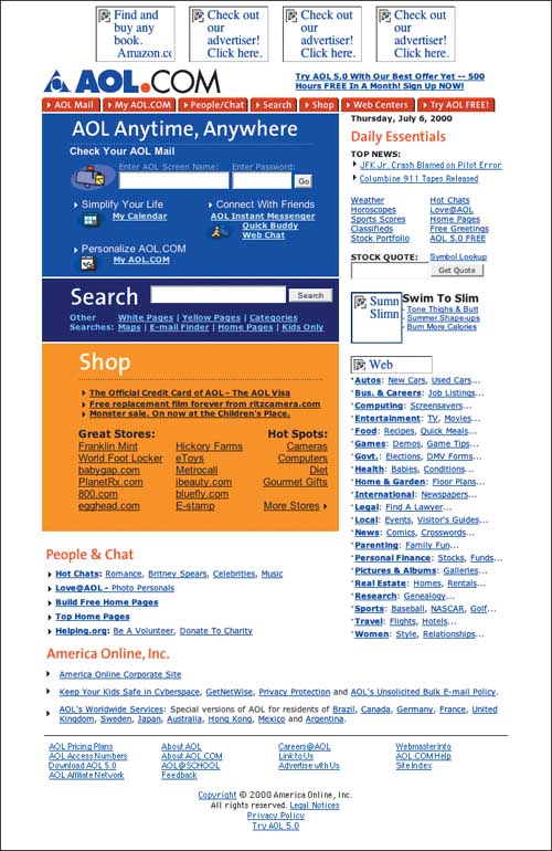 AOL’s home page circa 2000.