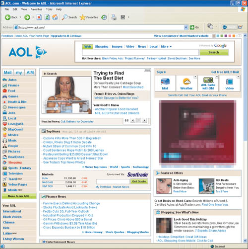 The AOL.com homepage: Most important content near the top left.