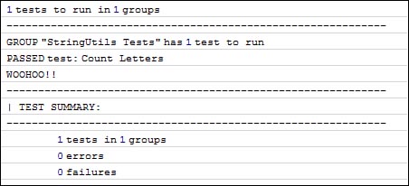 Example of unit testing output