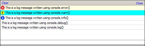 Example of different logging message types