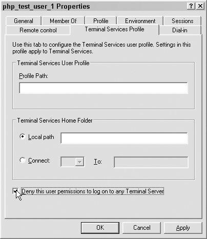 Deny access to Terminal Services.