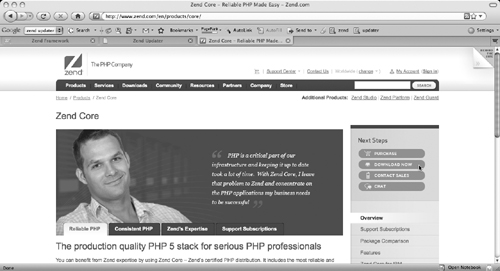 The Zend Core Web site.