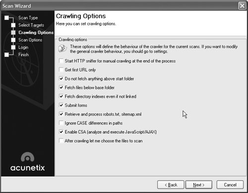 Select Crawling Options.