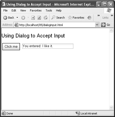 Reading text input in a dialog box.