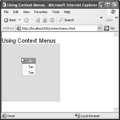 A Dijit context menu.