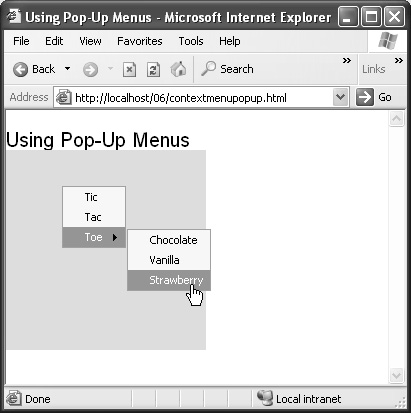 A Dijit pop-up menu.