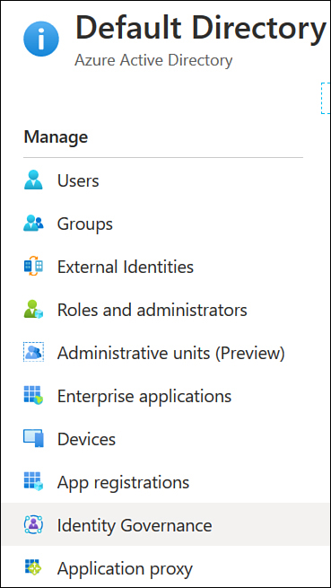 This screenshot shows the Identity Governance Area within the Azure Active Directory admin center.