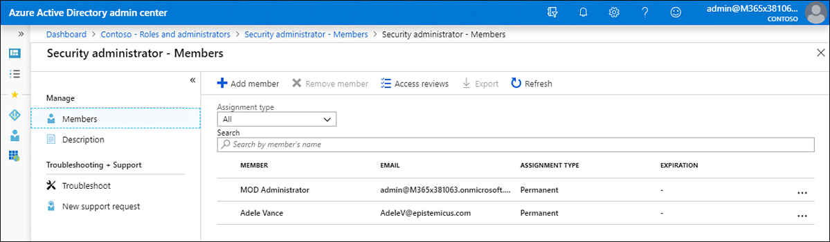 This screenshot shows members of the password administrators role.