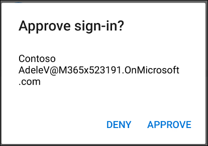 Screen shot shows a dialog box on a mobile device requesting that a sign-in be approved.