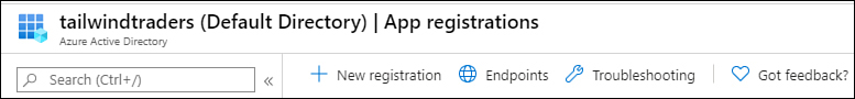 This screenshot shows the New Registration item under App Registrations in the Azure Active Directory blade of the Azure portal.