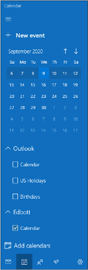 This screenshot shows the options for filtering calendars that appear in Calendar’s left pane. Listed are entries for each account, with subentries for such things as birthday and holiday calendars.