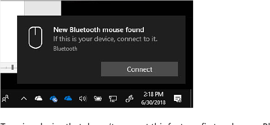 This partial screenshot shows a Swift Pair for Bluetooth notification above the right side of the taskbar, with a message that reads New Bluetooth Mouse Found and a Connect button below it.