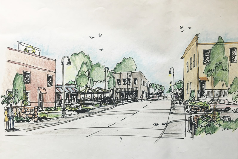 Figure 5.5.3: Sketch of a revitalised ‘100% corner’ from the East Nashville R/UDAT