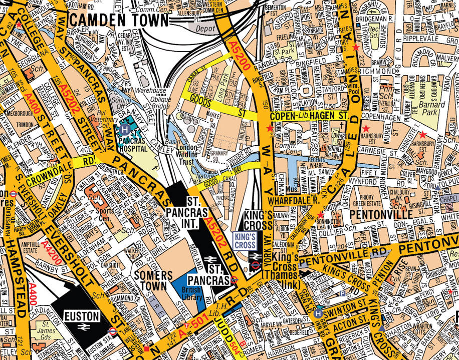 Figure 4.3: Another piece of London – early representation of the King’s Cross scheme superimposed on an A–Z of London.