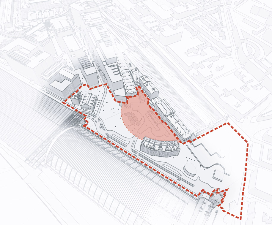 Figure 5.13: Station concourse area, public realm and location of new concourse.