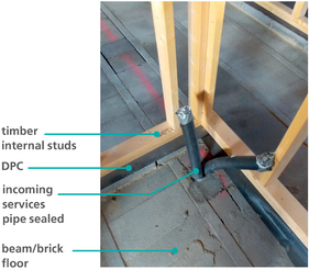 Figure 5.2 Steel web timber joist floor creates service zone (left).