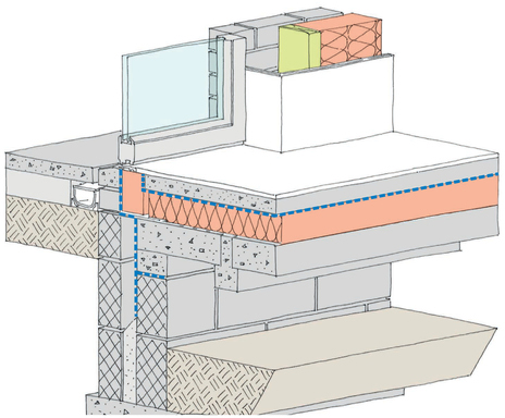 Figure 5.8 3D illustration of level threshold showing structural insulation (e.g. Foamglas) under door frame.