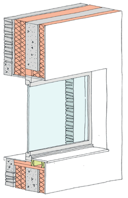 Figure 6.12 3D illustration of the window installation. The window should be taped to the concrete to provide a robust airtight layer.