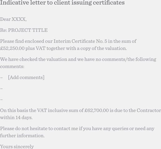 Figure 5.9 Indicative letter to client issuing certificates