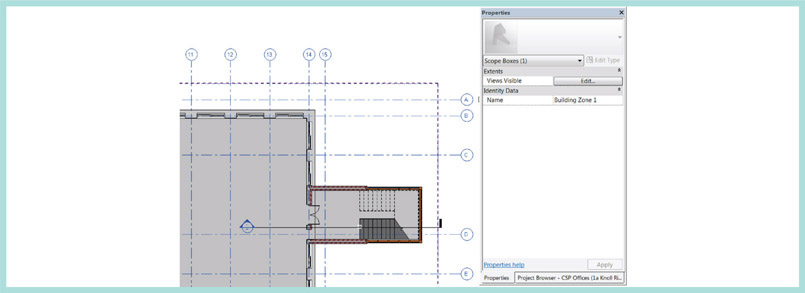Figure 5.5 Revit scope box used to control grid line offsets2