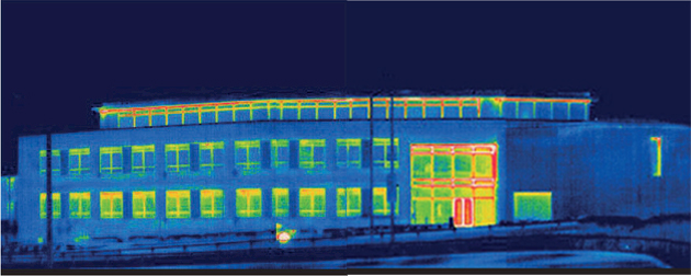 09 Thermal image: heat loss around high-level actuators (highlighted red) – probably caused by service wear of actuator mechanism (not returning vent against air seals)