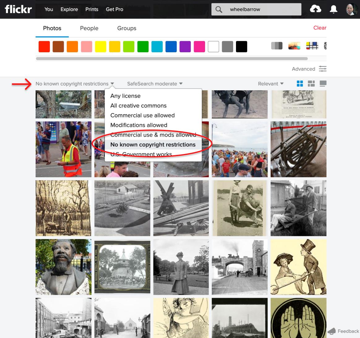 Flickr’s “no known license” search