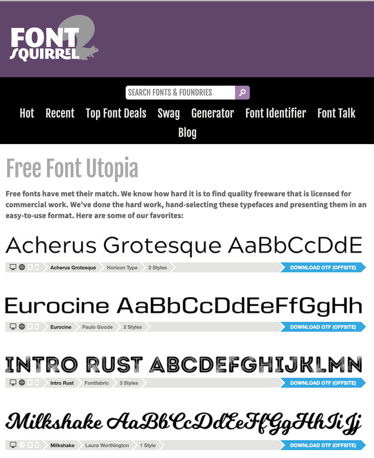 A selection of the vast array of free fonts available at Font Squirrel