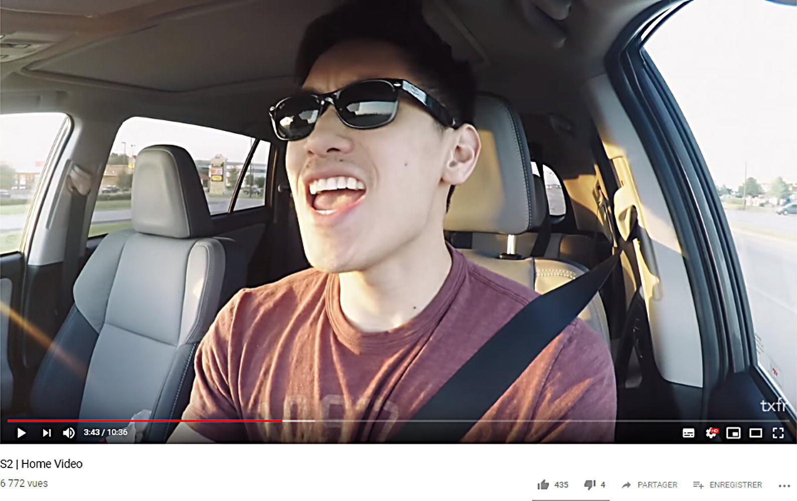 Screenshot of Michael's vlog inside a car.
