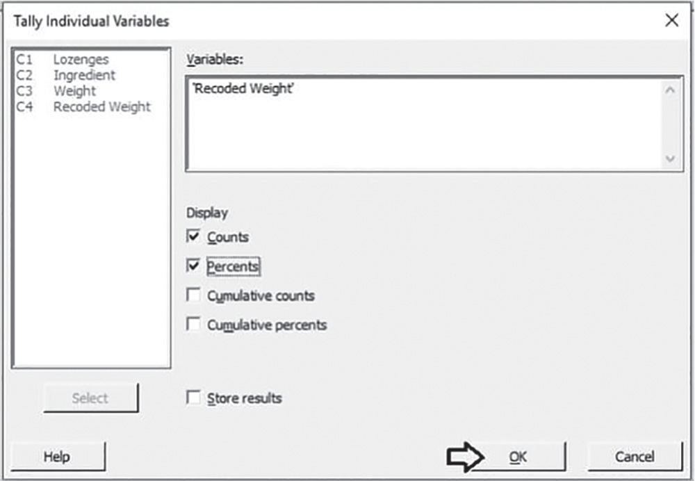 Illustration of Tally Individual variables dialog box.