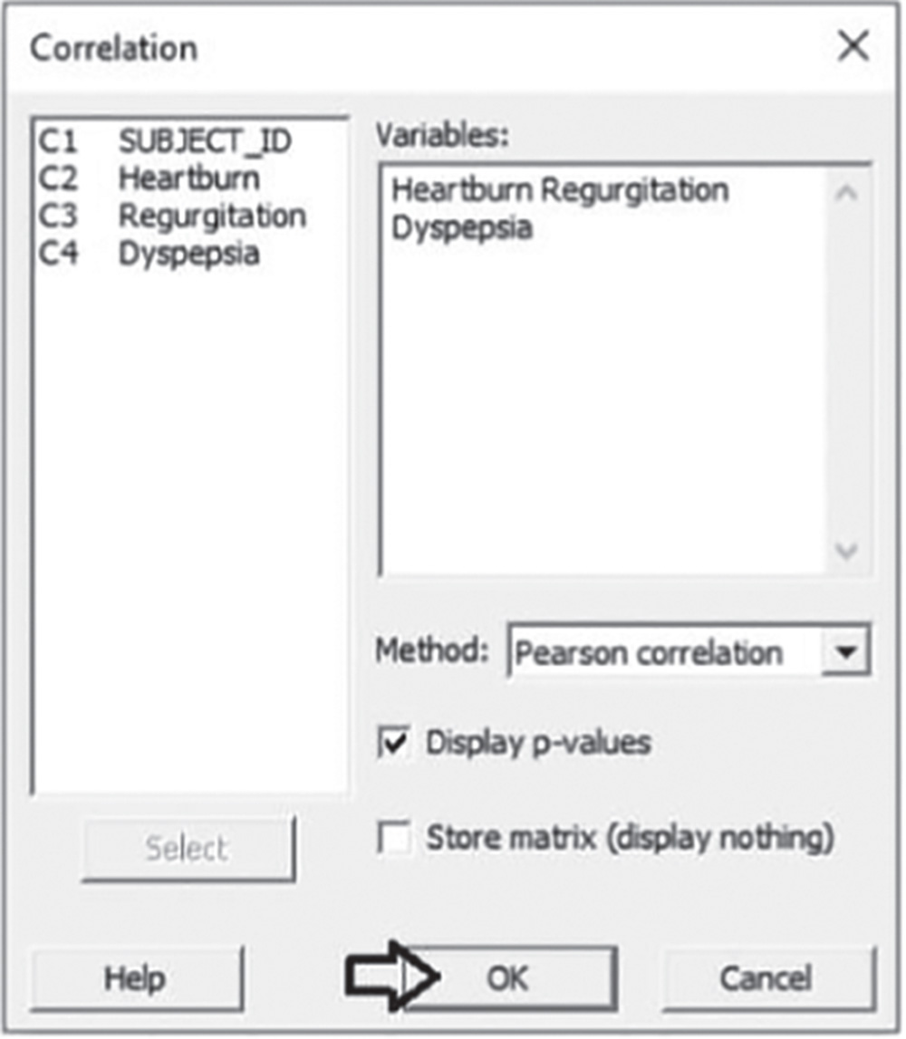 Illustration of correlation dialog box.