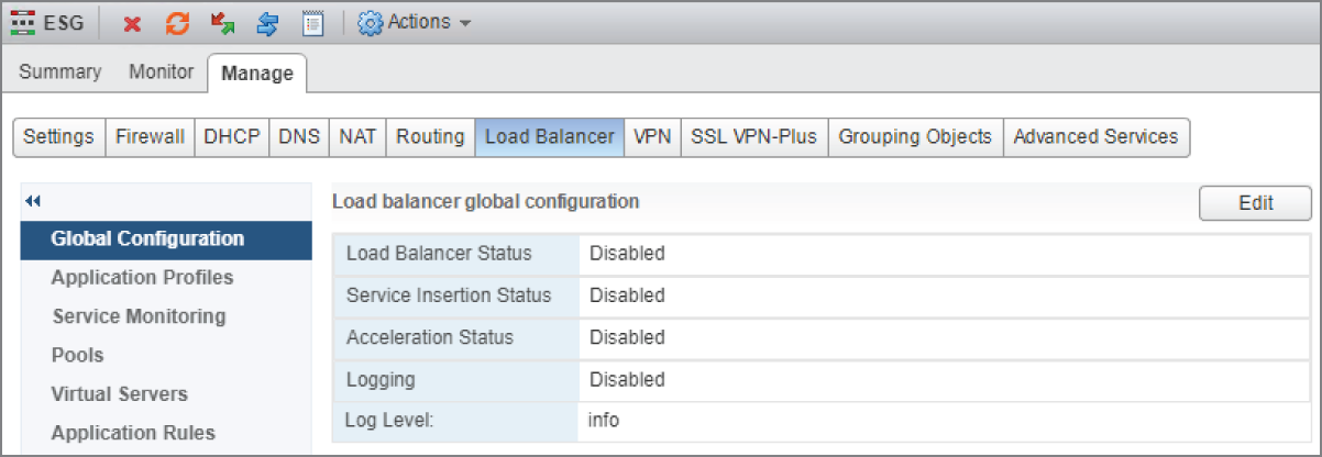 Snapshot of configure the ESG and then select the Load Balancer tab.