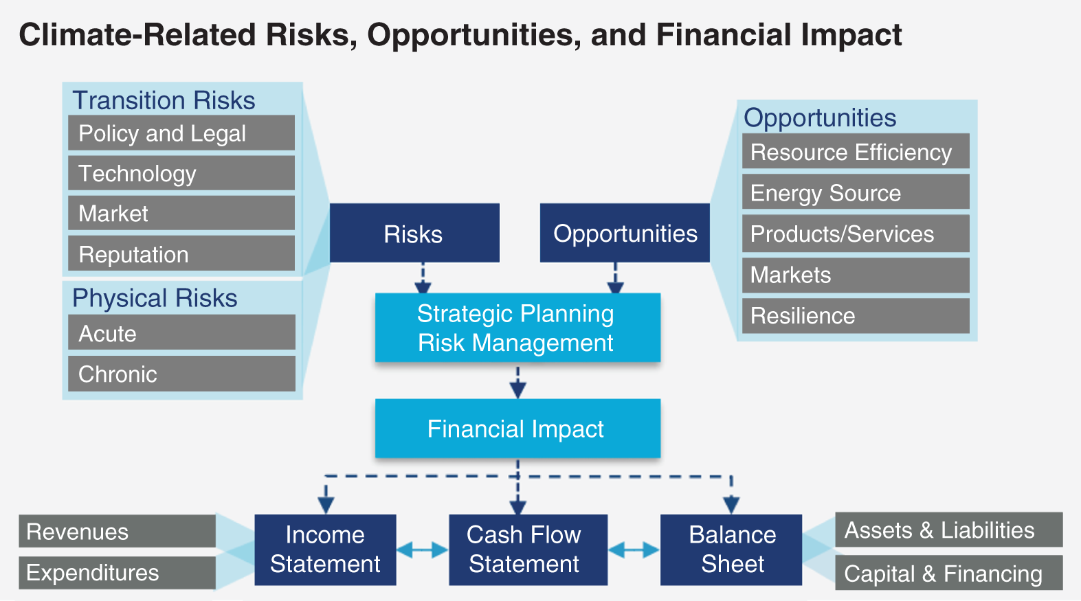 Schematic illustration of the climate-related risks, opportunities, and financial impact.