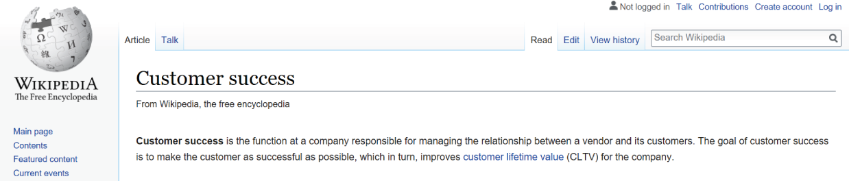 Screenshot of definition of customer success. 