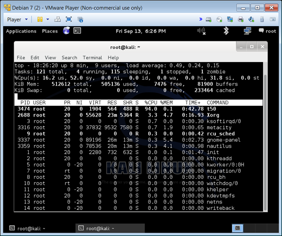 Snapshot of viewing resources with the Linux top command.