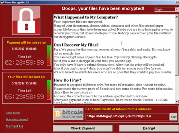 Snapshot of an example of a ransomware attack.