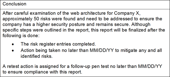 Snapshot of an example of a report conclusion.