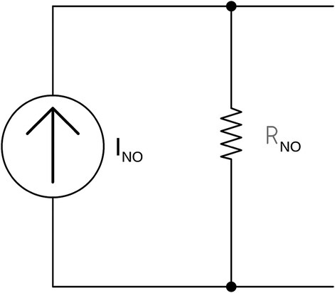 Norton equivalent circuit consists of a current source INO in parallel with a resistor RNO.