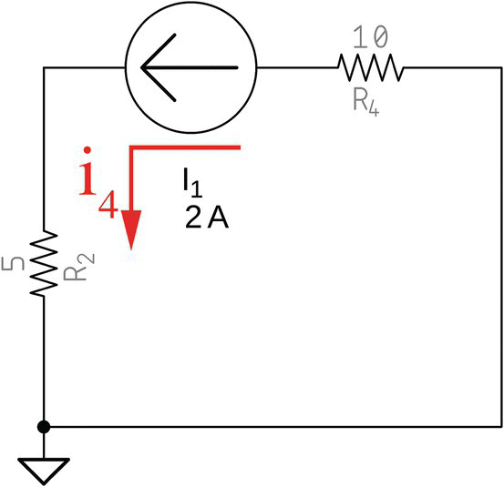 Final Norton equivalent circuit consists of a current source labeled I1 (2 A), resistors labeled R2 (5) and R4 (10), and arrow labeled i4.