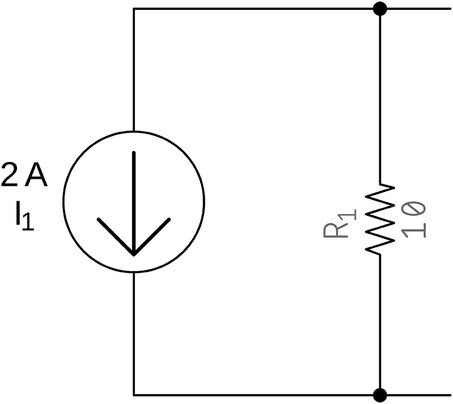 Final Norton equivalent circuit consists of a current source labeled I1 (2 A) and a resistor labeled R1 (10).