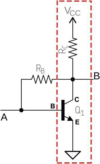 Input mesh of a collector feedback biasing circuit. A segment of the collector feedback biasing circuit is bounded by dashed outlines.